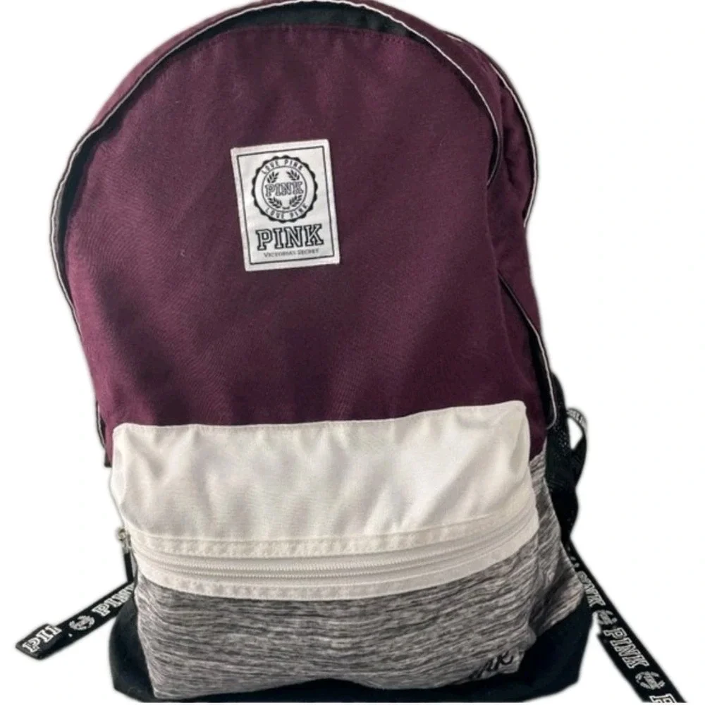 Victoria's Secret PINK Campus Backpack Burgundy White Gray Book Bag School Bag